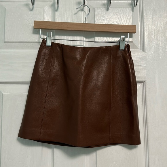 Aritzia Wilfred Leather Mini Skirt in Cognac - Picture 1 of 3